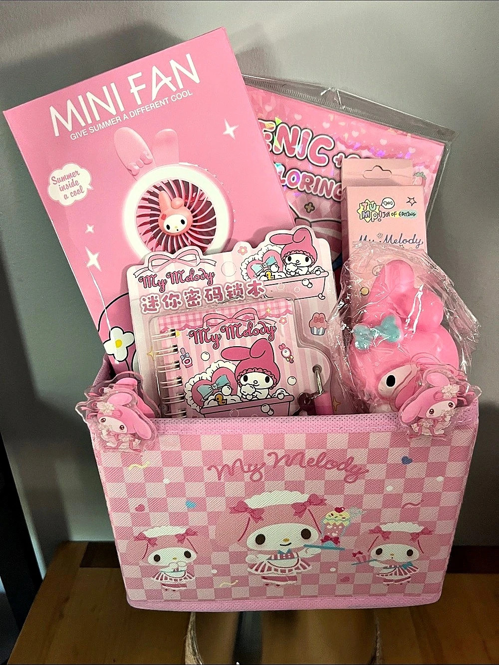 My Melody Gift Basket in Pink & White NWT